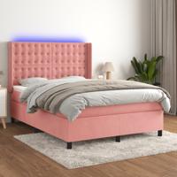 Boxspring met matras en LED fluweel roze 140x200 cm