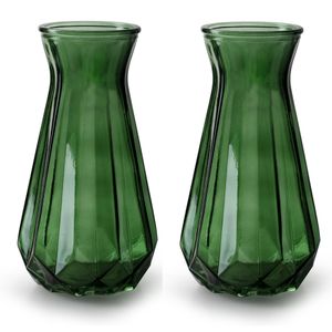 2x Stuks Bloemenvazen - groen/transparant glas - H15 x D10 cm