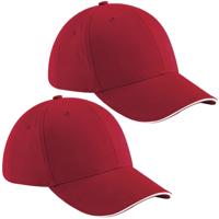 Beechfield 6 panel baseballcap - 4x stuks - rood/wit - voor volwassenen - katoen