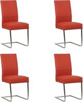 Set van 4 Rode leren Remix - poot vierkant rvs - Toledo Leer Siegelstein (rood leer)