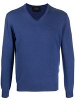 Dell'oglio pull en maille fine à col v - Bleu