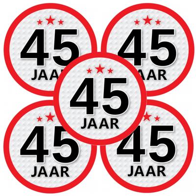 45 jaar leeftijd sticker - 5x - rond - Dia 15 cm - 45 jaar verjaardag/jubileum/leeftijd versiering