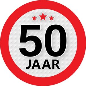 50 jaar leeftijd sticker rond 9 cm verjaardag versiering