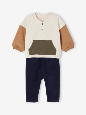 Babyset fleece sweater + fluwelen broek vanille