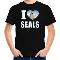 I love seals t-shirt met dieren foto van een zeehond zwart voor kinderen - thumbnail