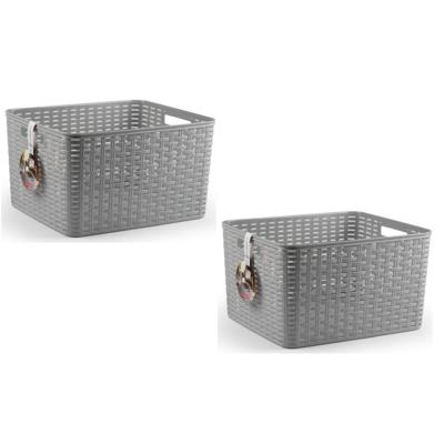 Opbergmand - 8x - Kastmand - rotan kunststof - zilver - 28 Liter - 34 x 40 x 23 cm