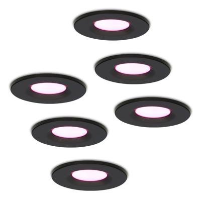 Set van 6 Venezia Smart inbouwspots - IP65 waterdicht - 6 Watt 450 lumen - Wifi + Bluetooth - RGBWW - Google Home, Amazon Alexa en Siri - Zwart - Badkamer, binnen en buiten