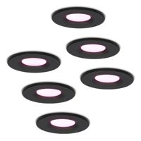 Set van 6 Venezia Smart inbouwspots - IP65 waterdicht - 6 Watt 450 lumen - Wifi + Bluetooth - RGBWW - Google Home, Amazon Alexa en Siri - Zwart - Badkamer, binnen en buiten