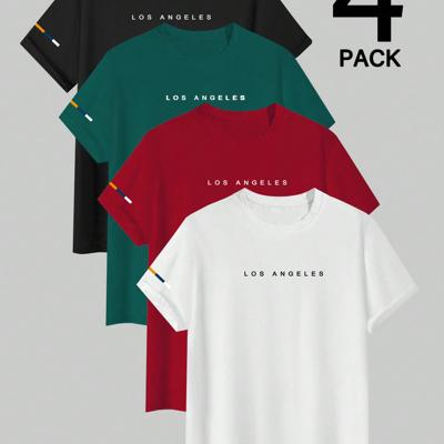 Bon&Bon Men's Letter Print Short Sleeve T-Shirt - 4 Piece Set Multicolor1 / S