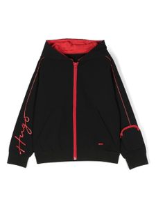 HUGO KIDS hoodie zippé à logo imprimé - Noir