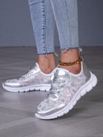 Breathable Mesh Fabric Sequins Casual Lace-Up Sneakers