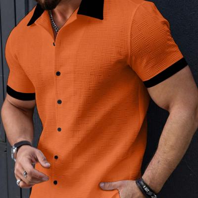 Bon&Bon Homme Men's Contrast Color Patchwork Short Sleeve Shirt Orange / S