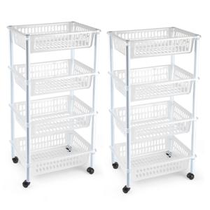 2x stuks plasticforte keukentrolley op wieltjes - 4-laags - transparant - kunststof - 40x50x85 cm
