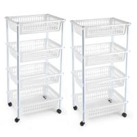 2x stuks plasticforte keukentrolley op wieltjes - 4-laags - transparant - kunststof - 40x50x85 cm