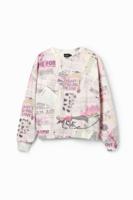 Oversized sweatshirt met krantenprint - WHITE - S