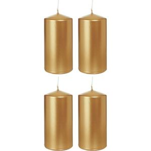 Cilinderkaars/stompkaars - 4x - goud - 6 x 12 cm - 40 branduren