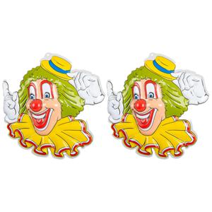 Carnaval/party decoratie bord - 2x - Clown hoofd - wand/muur versiering - 50 x 50 cm - plastic