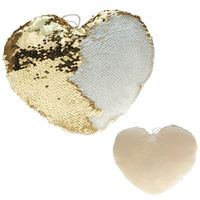 Sierkussen hartje goud/creme metallic met draaibare pailletten 30 cm   - - thumbnail