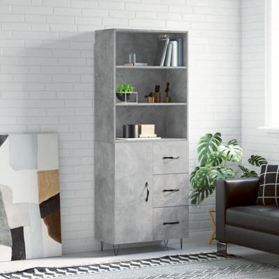 Hoge kast 69,5x34x180 cm bewerkt hout betongrijs