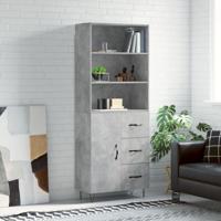 Hoge kast 69,5x34x180 cm bewerkt hout betongrijs