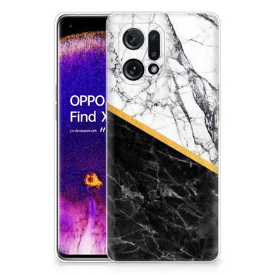 OPPO Find X5 | TPU | Siliconen hoesje | Marmer Wit Zwart - Origineel Cadeau Man