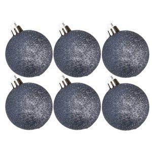 6x stuks kunststof glitter kerstballen donkerblauw 8 cm - Kerstbal