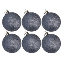 6x stuks kunststof glitter kerstballen donkerblauw 8 cm - Kerstbal - thumbnail