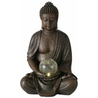 Deco by Boltze Boeddha beeld met lichtje in bol - kunststeen - antiek bruin - 24 x 20 x 37 cm   -