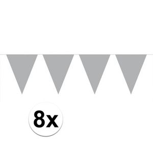 8 stuks Vlaggenlijnen/slingers XL zilver 10 meter