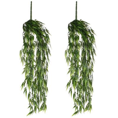 Mica decorations Bamboe kunstplant hangplant - Set van 2x stuks - groen hangend - 80 x 20 cm