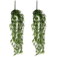 Mica decorations Bamboe kunstplant hangplant - Set van 2x stuks - groen hangend - 80 x 20 cm