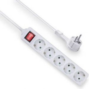 ACT Stekkerdoos met lichtgevende schakelaar en platte stekker, 5 sockets, 1,5 m, wit