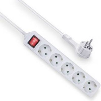 ACT Stekkerdoos met lichtgevende schakelaar en platte stekker, 5 sockets, 1,5 m, wit