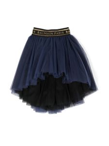 Balmain Kids jupe en tulle à ceinture logo - Bleu