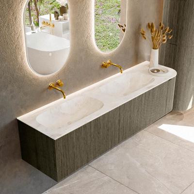 Badmeubel Mondiaz Kurve-Dlux | 175 cm cm | Meubelkleur Shadow | Wastafelkleur Frappe | Solid surface | Dubbel / Links spoelbak | Zonder kraangat(en)