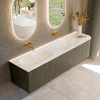 Badmeubel Mondiaz Kurve-Dlux | 175 cm cm | Meubelkleur Shadow | Wastafelkleur Frappe | Solid surface | Dubbel / Links spoelbak | Zonder kraangat(en)