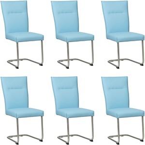 Set van 6 Lichtblauwe leren Retro - poot rond rvs - Toledo Leer Sky Blue (lichtblauw leer)