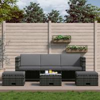 4-delige Loungeset met kussens poly rattan grijs