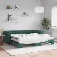 Slaapbank onderschuifbed matrassen 100x200cm fluweeldonkergroen