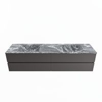 MONDIAZ VICA-DLUX 200cm badmeubel onderkast Dark grey 4 lades. Inbouw wastafel CLOUD dubbel 2 kraangaten, kleur Lava.