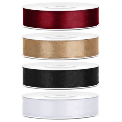 4x rollen satijnlint bordeaux-goud-zwart-wit 1,2 cm x 25 meter