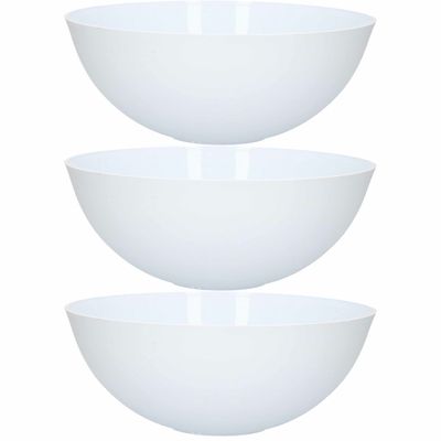 Forte Plastics - 3x - Serveerschaal/saladeschaal - D25 cm - kunststof - mat wit - 2,5 liter