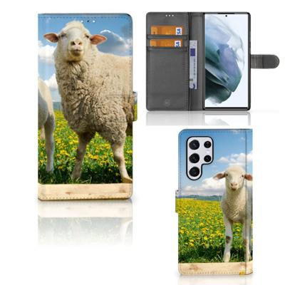 Samsung Galaxy S22 Ultra | Telefoonhoesje | Met pasjeshouder | Schaap en Lammetje