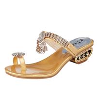 Open teen Chunky hak sandalen Crystal Strass strand Flip schoenmaat: 41 (goud)