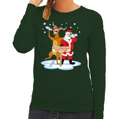 Foute kersttrui - sweater - dronken kerstman en Rudolf - na kerstborrel - groen - voor dames
