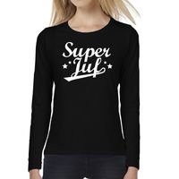 Super juf cadeau t-shirt long sleeve zwart voor voor dames 2XL  - - thumbnail