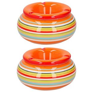 Storm asbak 2x stuks keramiek oranje/multi-kleur 13 x 7 cm