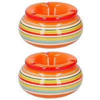 Storm asbak 2x stuks keramiek oranje/multi-kleur 13 x 7 cm