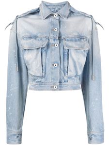 Off-White veste crop en jean à effet usé - Bleu