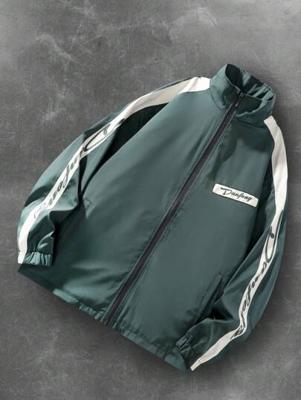 Bon&Bon Men's Colorblock Letter Print Windbreaker Jacket | White Dark Green / M